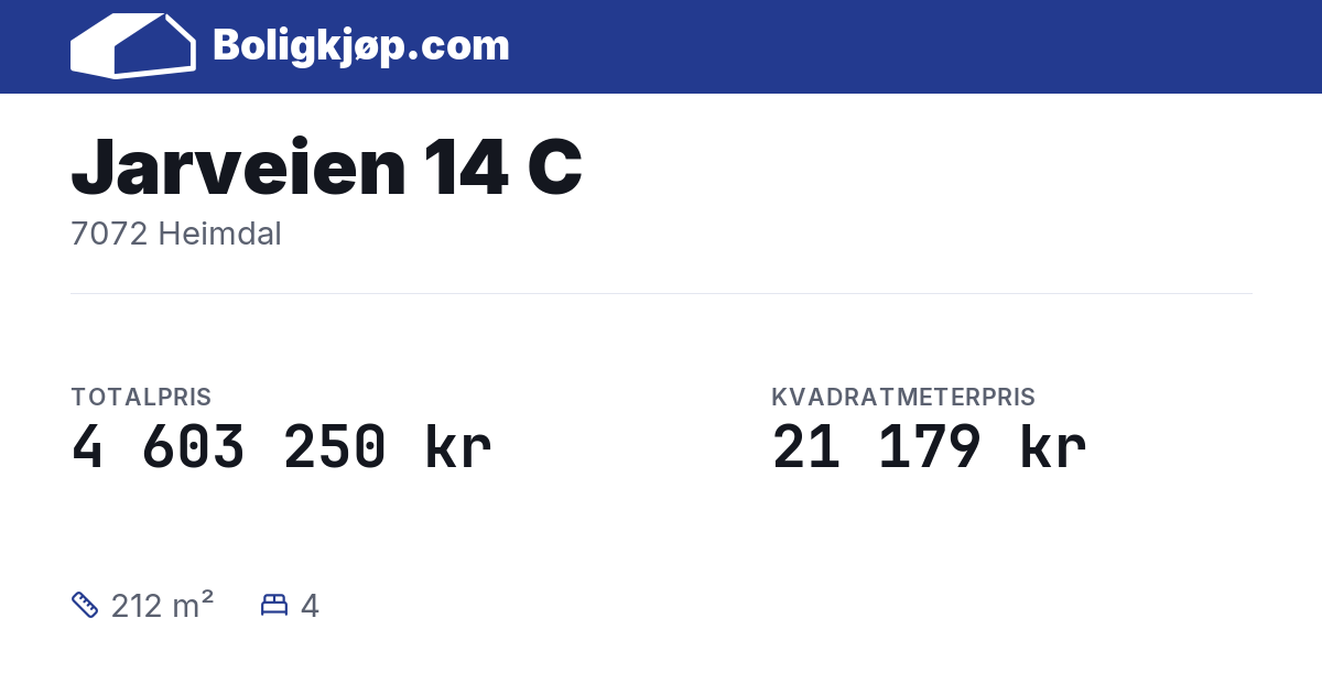 Jarveien 14 C, 7072 Heimdal - totalpris og kvadratmeterpris fra Boligkjøp.com