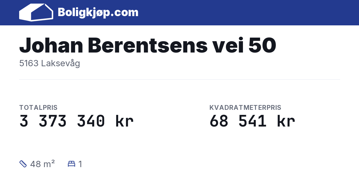 Johan Berentsens vei 50, 5163 Laksevåg - totalpris og kvadratmeterpris fra Boligkjøp.com