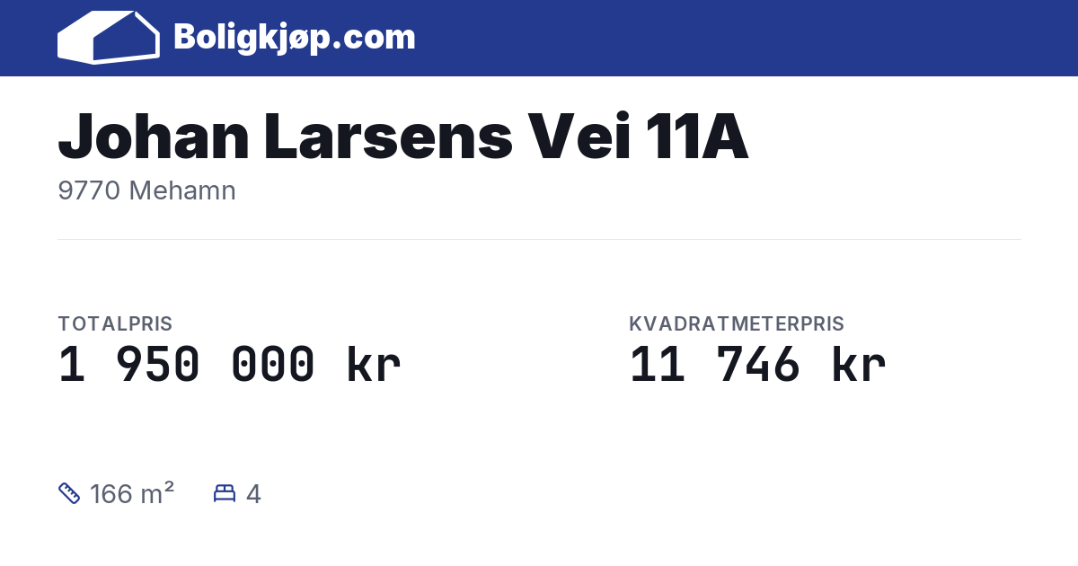 Johan Larsens Vei 11A, 9770 Mehamn - totalpris og kvadratmeterpris fra Boligkjøp.com