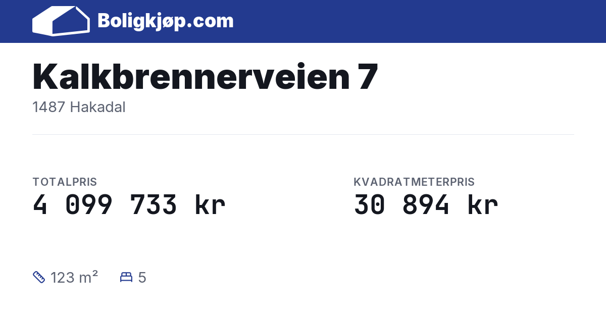 Kalkbrennerveien 7, 1487 Hakadal - totalpris og kvadratmeterpris fra Boligkjøp.com