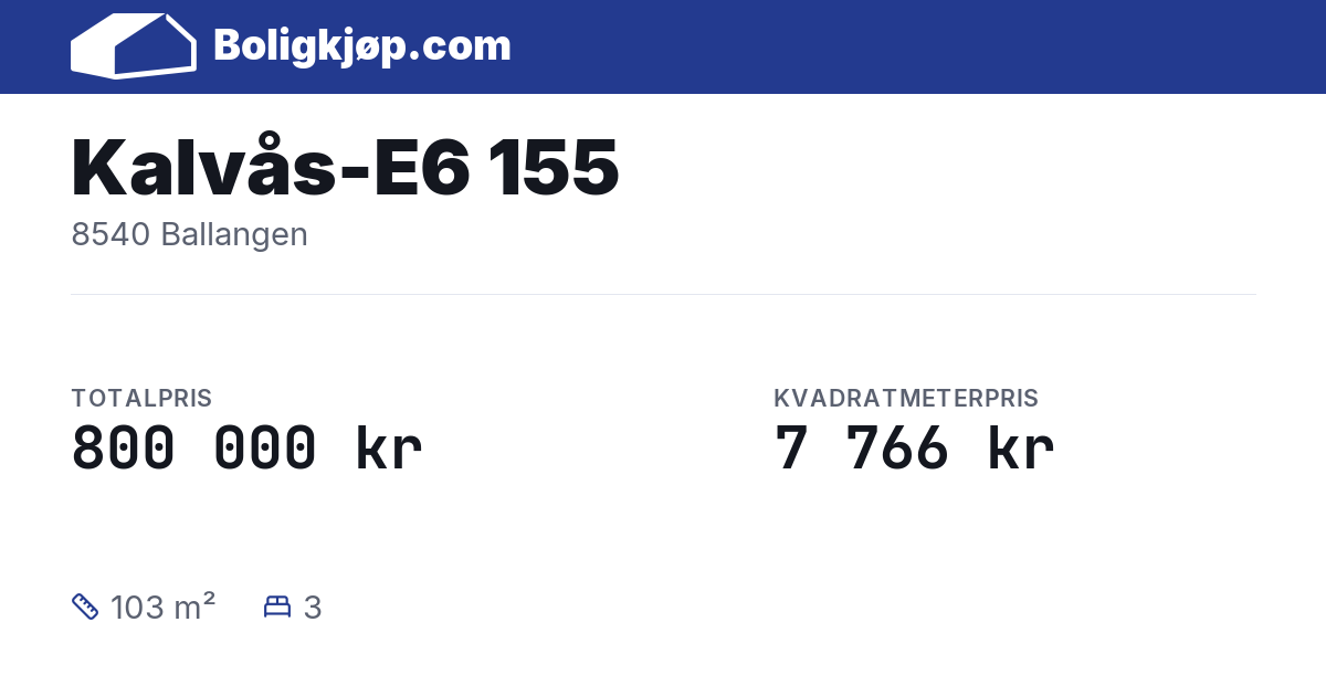 Kalvås-E6 155, 8540 Ballangen - totalpris og kvadratmeterpris fra Boligkjøp.com