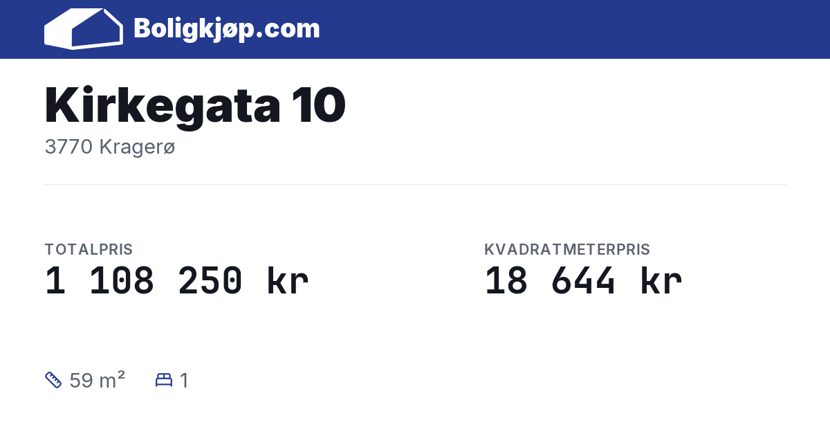 Kirkegata 10, 3770 Kragerø - totalpris og kvadratmeterpris fra Boligkjøp.com