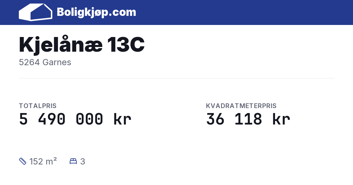 Kjelånæ 13C, 5264 Garnes - totalpris og kvadratmeterpris fra Boligkjøp.com