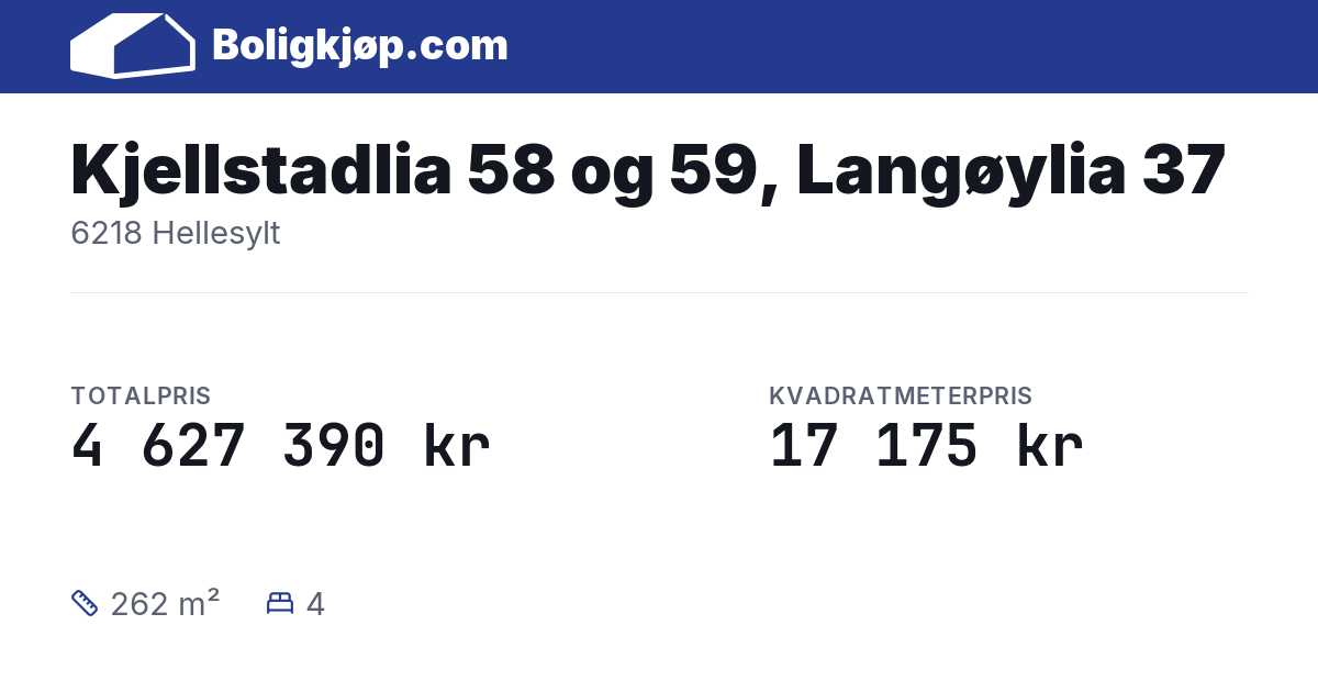 Kjellstadlia 58 og 59, Langøylia 37, 6218 Hellesylt - totalpris og kvadratmeterpris fra Boligkjøp.com