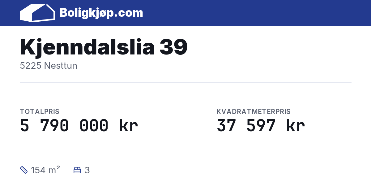 Kjenndalslia 39, 5225 Nesttun - totalpris og kvadratmeterpris fra Boligkjøp.com