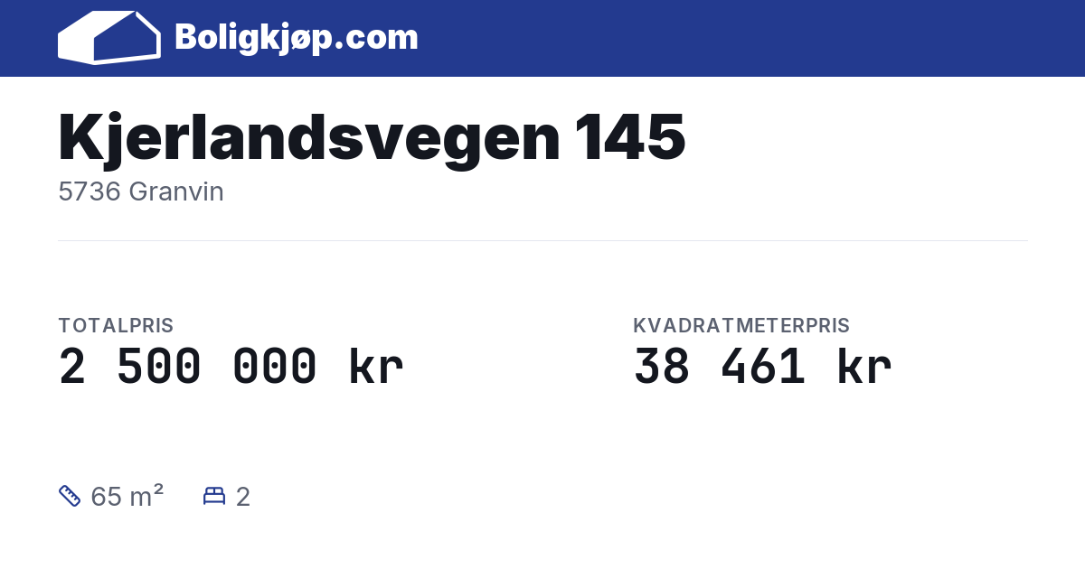 Kjerlandsvegen 145, 5736 Granvin - totalpris og kvadratmeterpris fra Boligkjøp.com