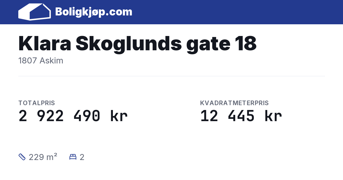 Klara Skoglunds gate 18, 1807 Askim - totalpris og kvadratmeterpris fra Boligkjøp.com