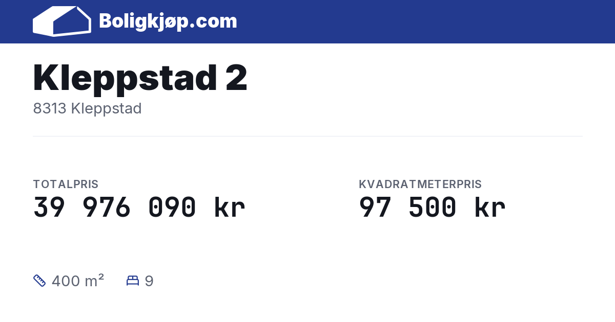 Kleppstad 2, 8313 Kleppstad - totalpris og kvadratmeterpris fra Boligkjøp.com