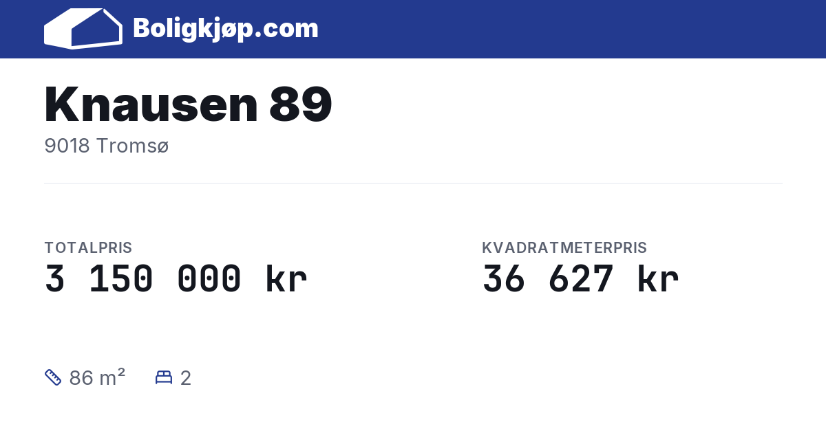 Knausen 89, 9018 Tromsø - totalpris og kvadratmeterpris fra Boligkjøp.com