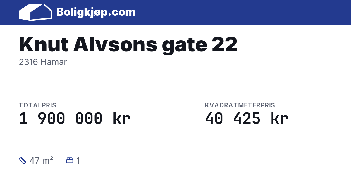Knut Alvsons gate 22, 2316 Hamar - totalpris og kvadratmeterpris fra Boligkjøp.com