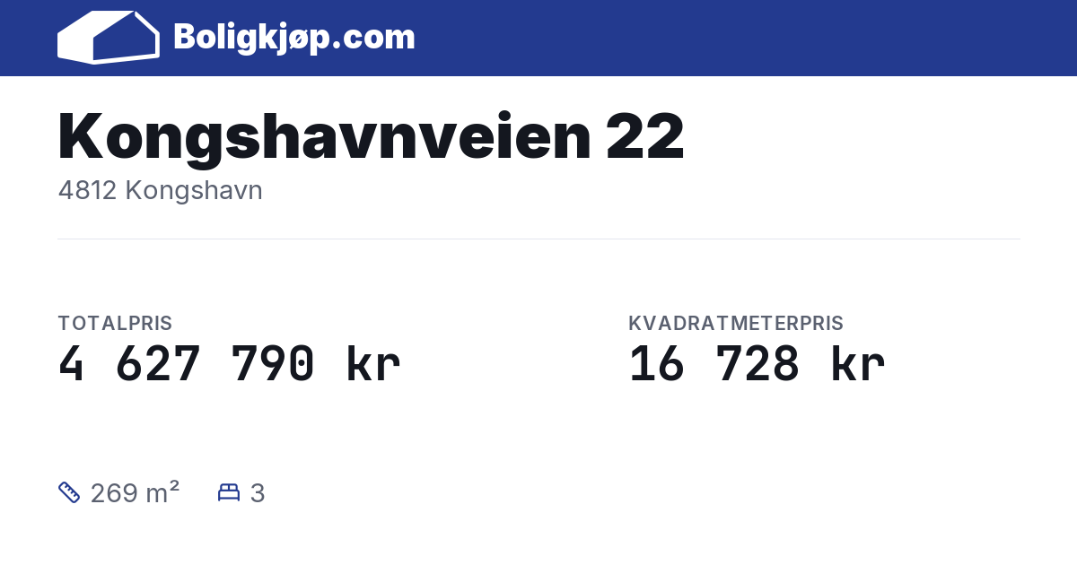 Kongshavnveien 22, 4812 Kongshavn - totalpris og kvadratmeterpris fra Boligkjøp.com