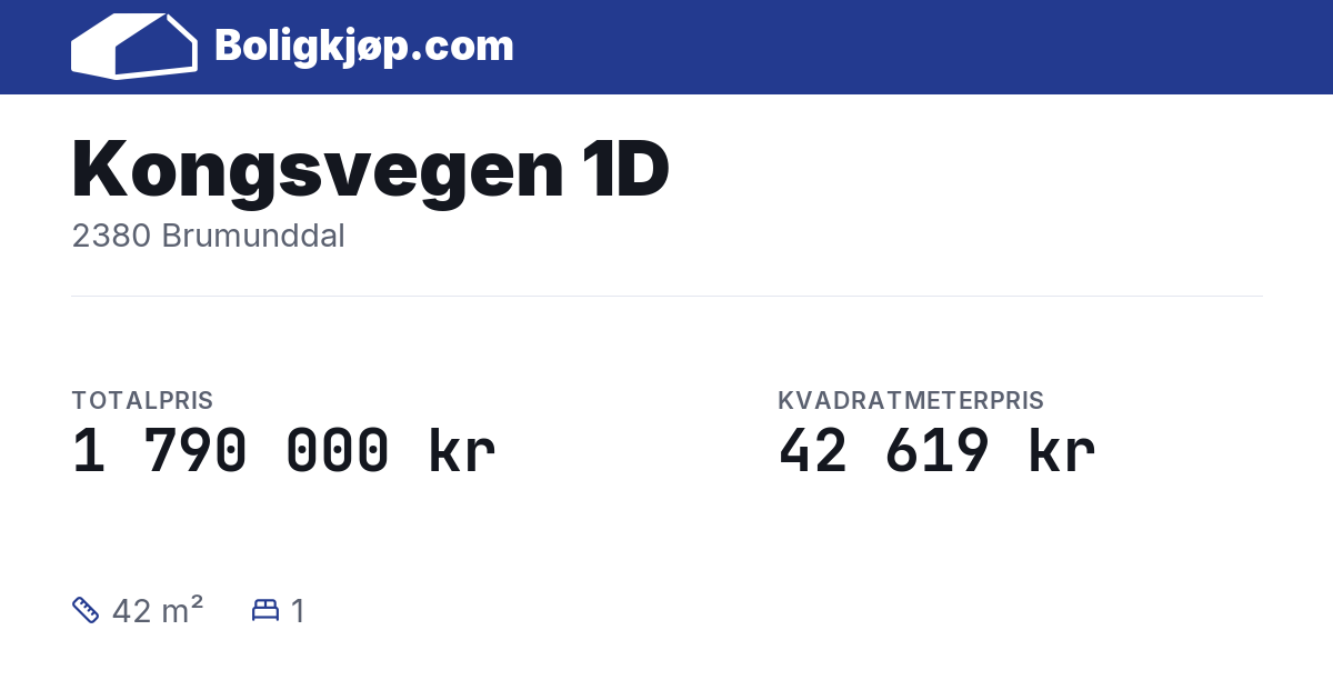 Kongsvegen 1D, 2380 Brumunddal - totalpris og kvadratmeterpris fra Boligkjøp.com