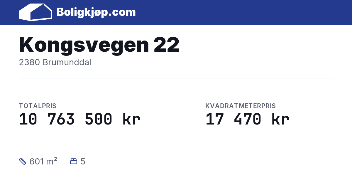 Kongsvegen 22, 2380 Brumunddal - totalpris og kvadratmeterpris fra Boligkjøp.com