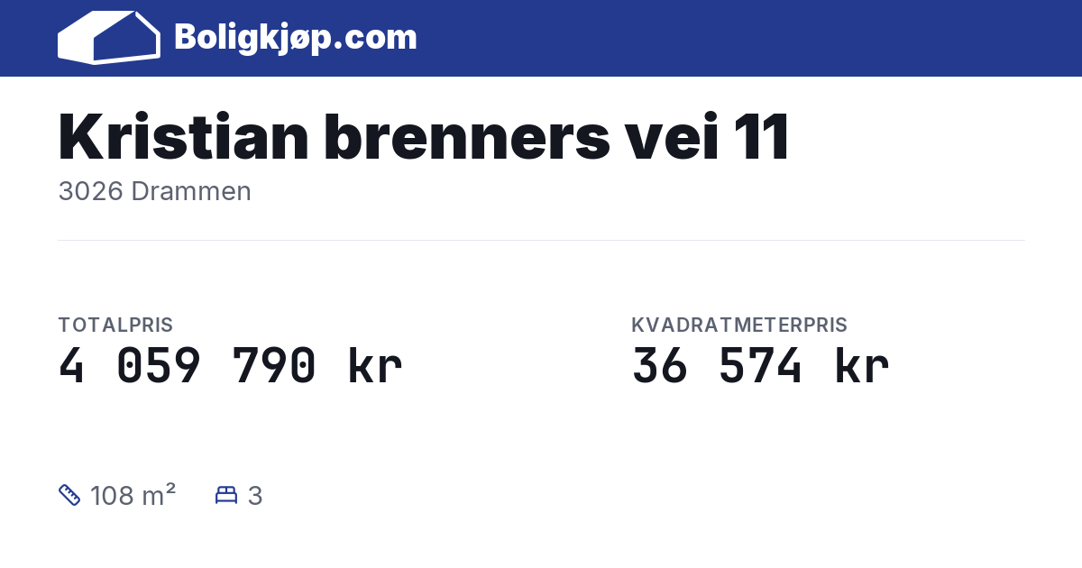 Kristian brenners vei 11, 3026 Drammen - totalpris og kvadratmeterpris fra Boligkjøp.com