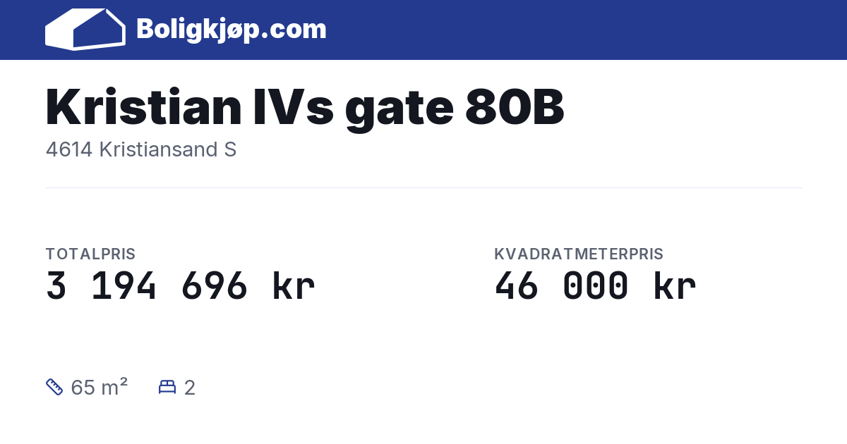 Kristian IVs gate 80B, 4614 Kristiansand S - totalpris og kvadratmeterpris fra Boligkjøp.com