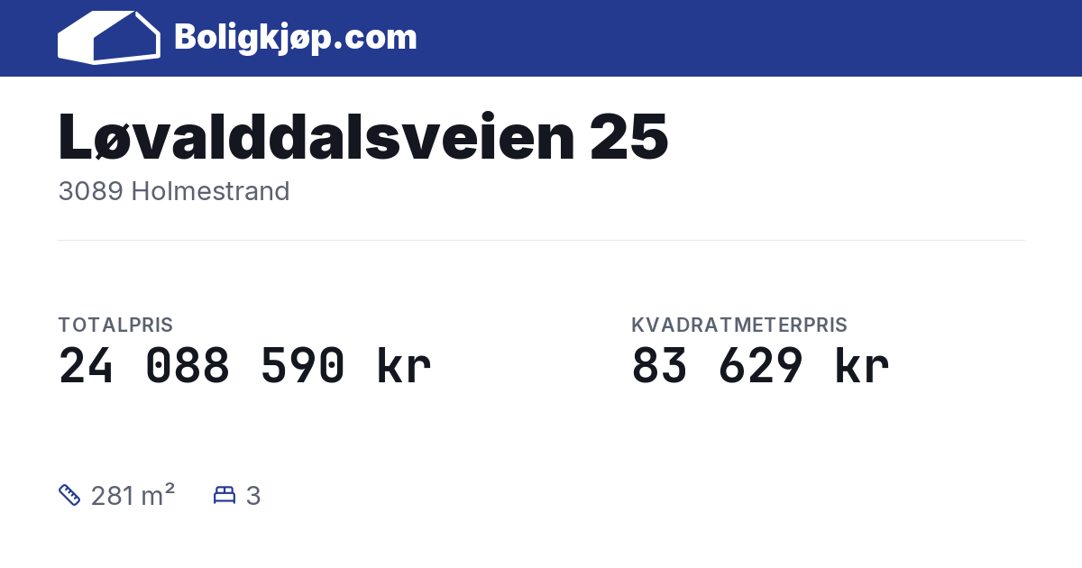 Løvalddalsveien 25, 3089 Holmestrand - totalpris og kvadratmeterpris fra Boligkjøp.com