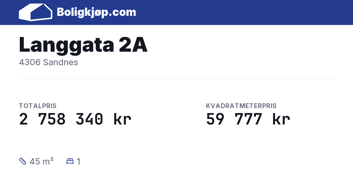 Langgata 2A, 4306 Sandnes - totalpris og kvadratmeterpris fra Boligkjøp.com