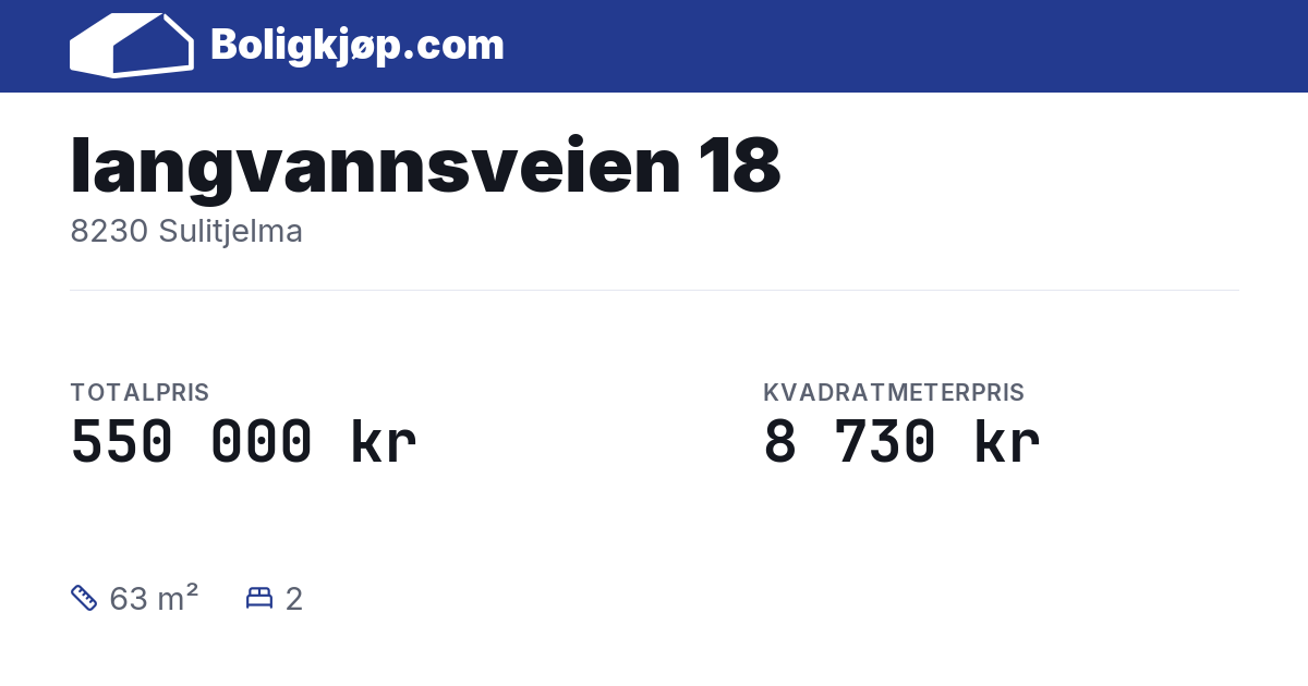 langvannsveien 18, 8230 Sulitjelma - totalpris og kvadratmeterpris fra Boligkjøp.com