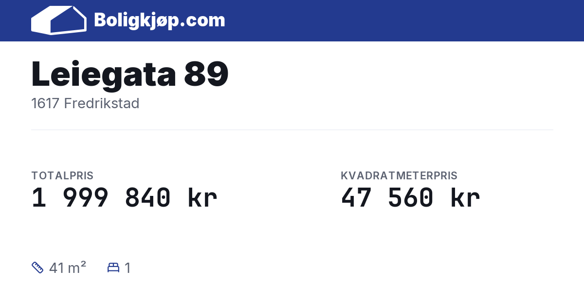 Leiegata 89, 1617 Fredrikstad - totalpris og kvadratmeterpris fra Boligkjøp.com