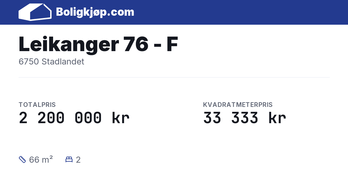 Leikanger 76 - F, 6750 Stadlandet - totalpris og kvadratmeterpris fra Boligkjøp.com