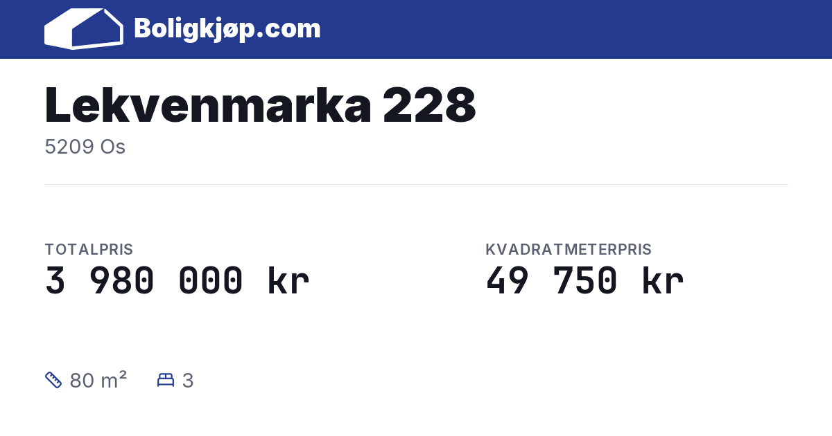 Lekvenmarka 228, 5209 Os - totalpris og kvadratmeterpris fra Boligkjøp.com
