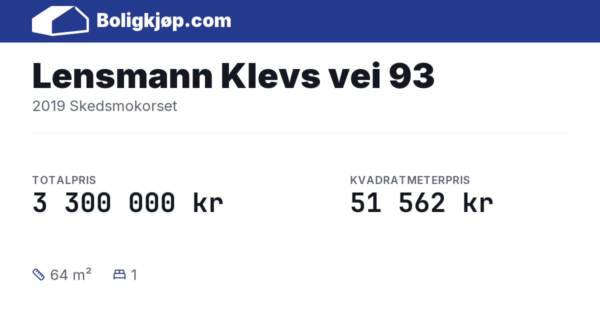 Lensmann Klevs vei 93, 2019 Skedsmokorset - totalpris og kvadratmeterpris fra Boligkjøp.com