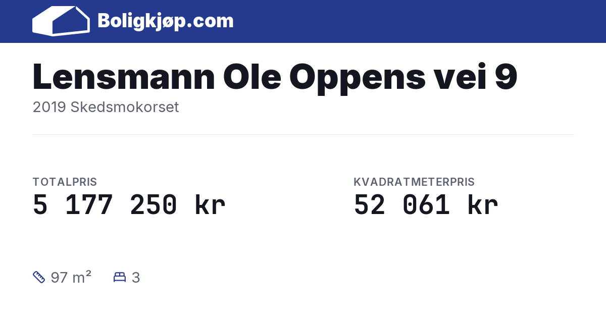 Lensmann Ole Oppens vei 9, 2019 Skedsmokorset - totalpris og kvadratmeterpris fra Boligkjøp.com