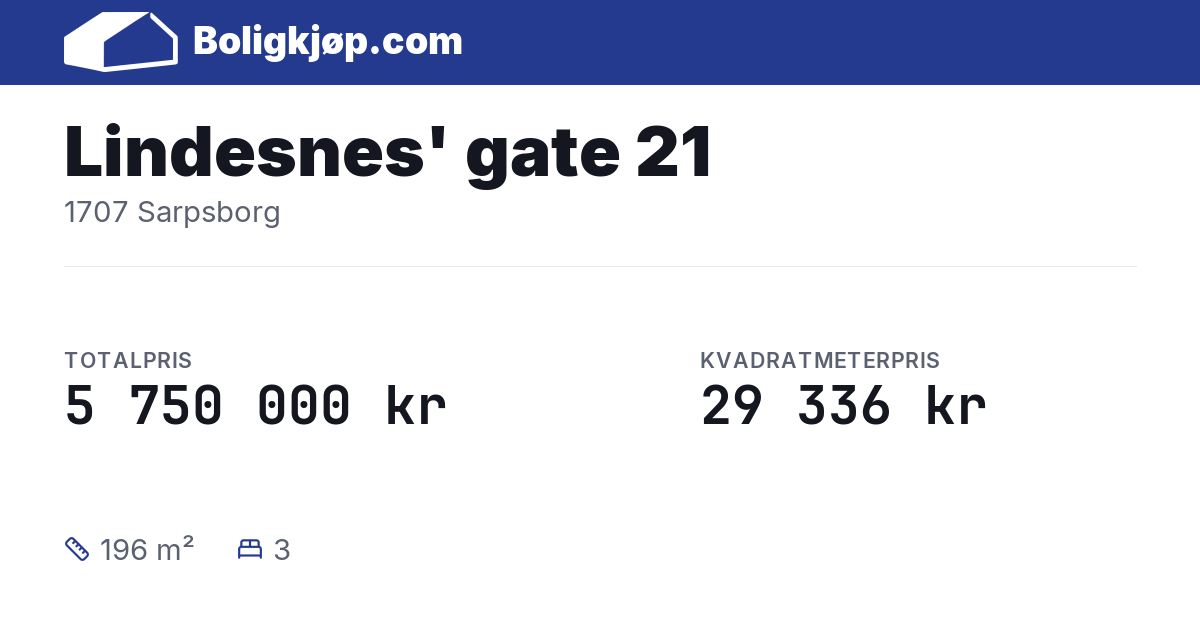 Lindesnes' gate 21, 1707 Sarpsborg - totalpris og kvadratmeterpris fra Boligkjøp.com