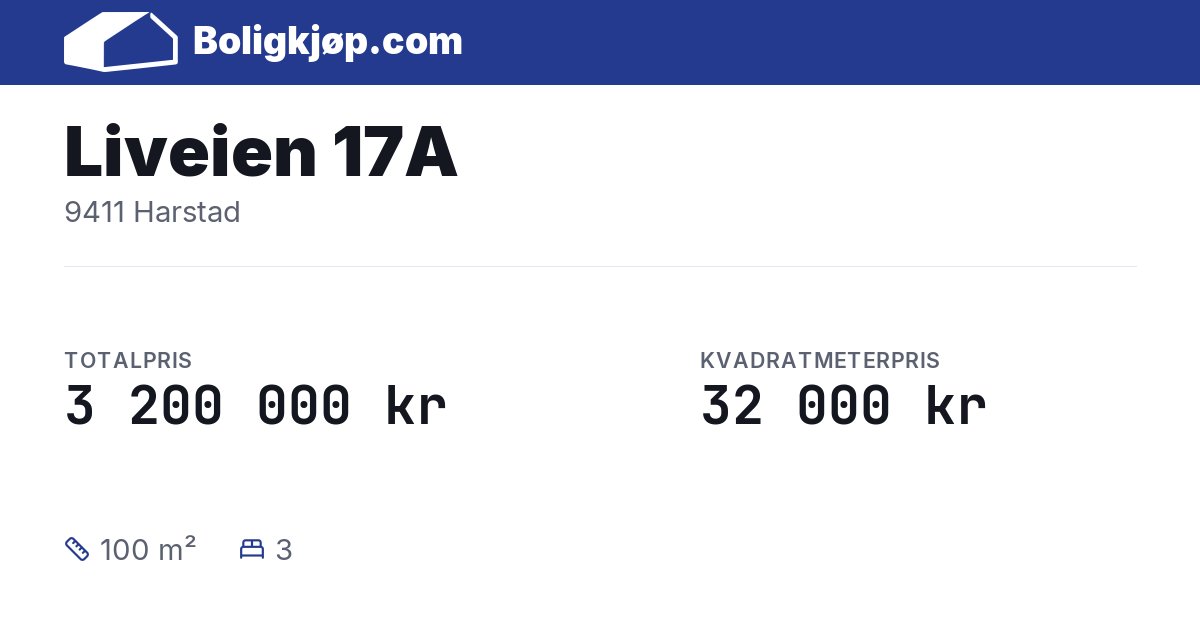 Liveien 17A, 9411 Harstad - totalpris og kvadratmeterpris fra Boligkjøp.com