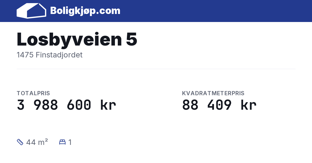 Losbyveien 5, 1475 Finstadjordet - totalpris og kvadratmeterpris fra Boligkjøp.com