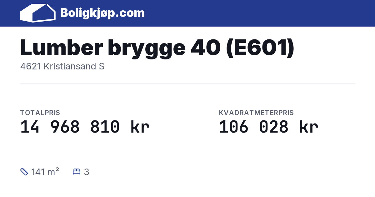 Lumber brygge 40 (E601), 4621 Kristiansand S - totalpris og kvadratmeterpris fra Boligkjøp.com