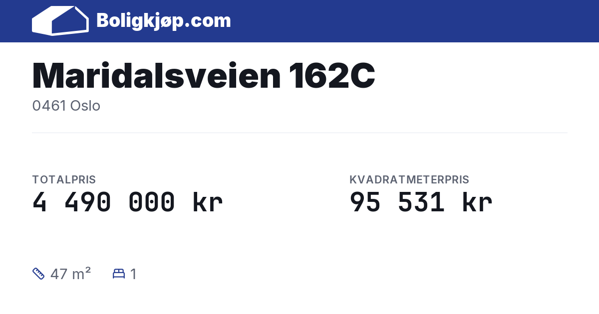 Maridalsveien 162C, 0461 Oslo - totalpris og kvadratmeterpris fra Boligkjøp.com