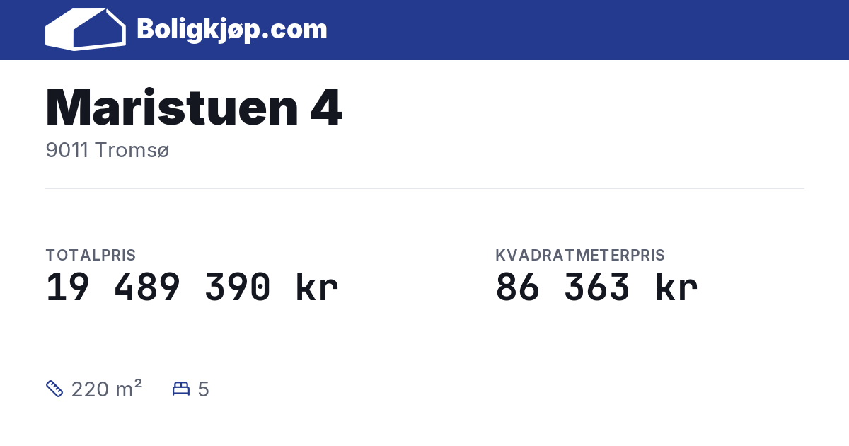 Maristuen 4, 9011 Tromsø - totalpris og kvadratmeterpris fra Boligkjøp.com