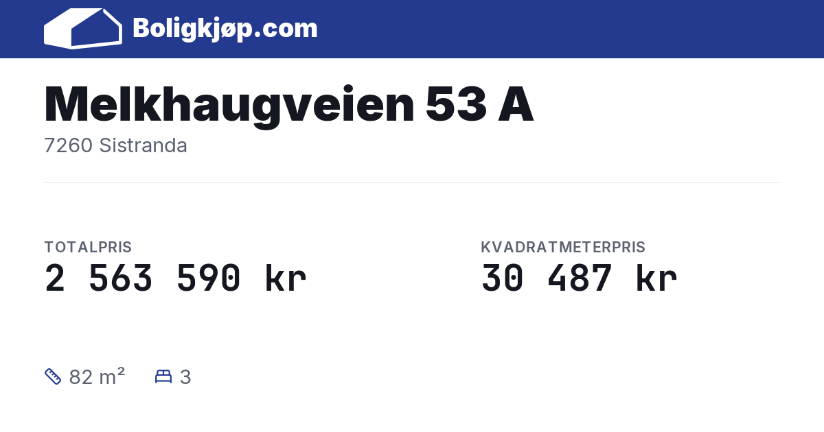 Melkhaugveien 53 A, 7260 Sistranda - totalpris og kvadratmeterpris fra Boligkjøp.com