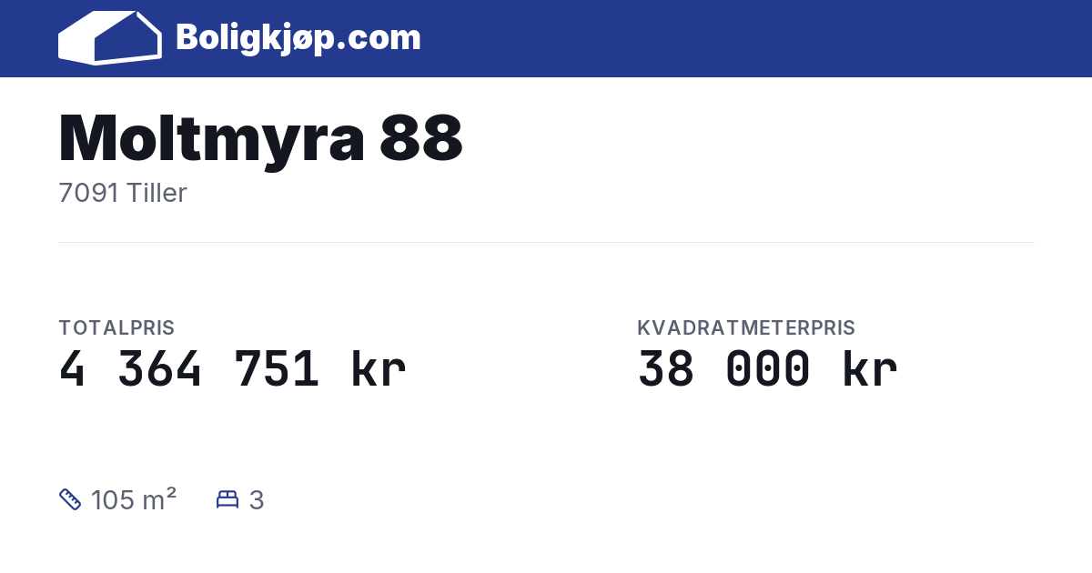 Moltmyra 88, 7091 Tiller - totalpris og kvadratmeterpris fra Boligkjøp.com