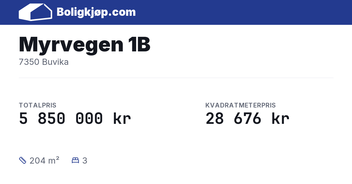 Myrvegen 1B, 7350 Buvika - totalpris og kvadratmeterpris fra Boligkjøp.com