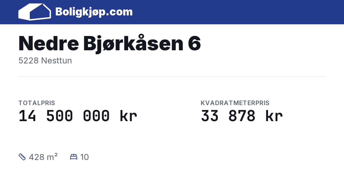 Nedre Bjørkåsen 6, 5228 Nesttun - totalpris og kvadratmeterpris fra Boligkjøp.com