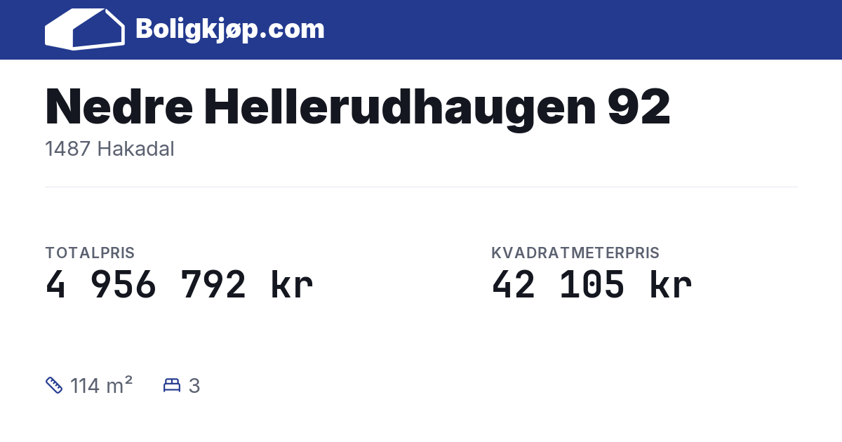 Nedre Hellerudhaugen 92, 1487 Hakadal - totalpris og kvadratmeterpris fra Boligkjøp.com