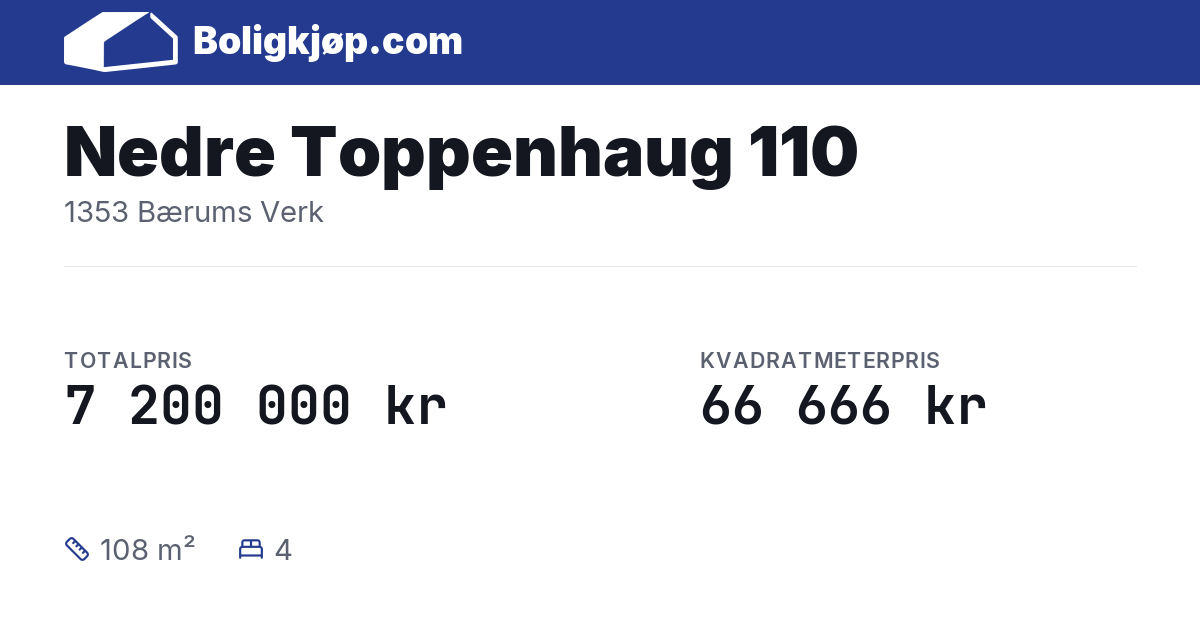 Nedre Toppenhaug 110, 1353 Bærums Verk - totalpris og kvadratmeterpris fra Boligkjøp.com