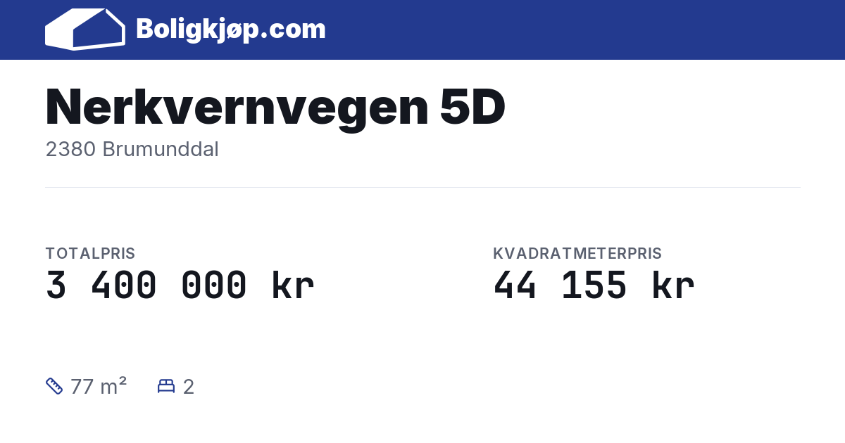 Nerkvernvegen 5D, 2380 Brumunddal - totalpris og kvadratmeterpris fra Boligkjøp.com