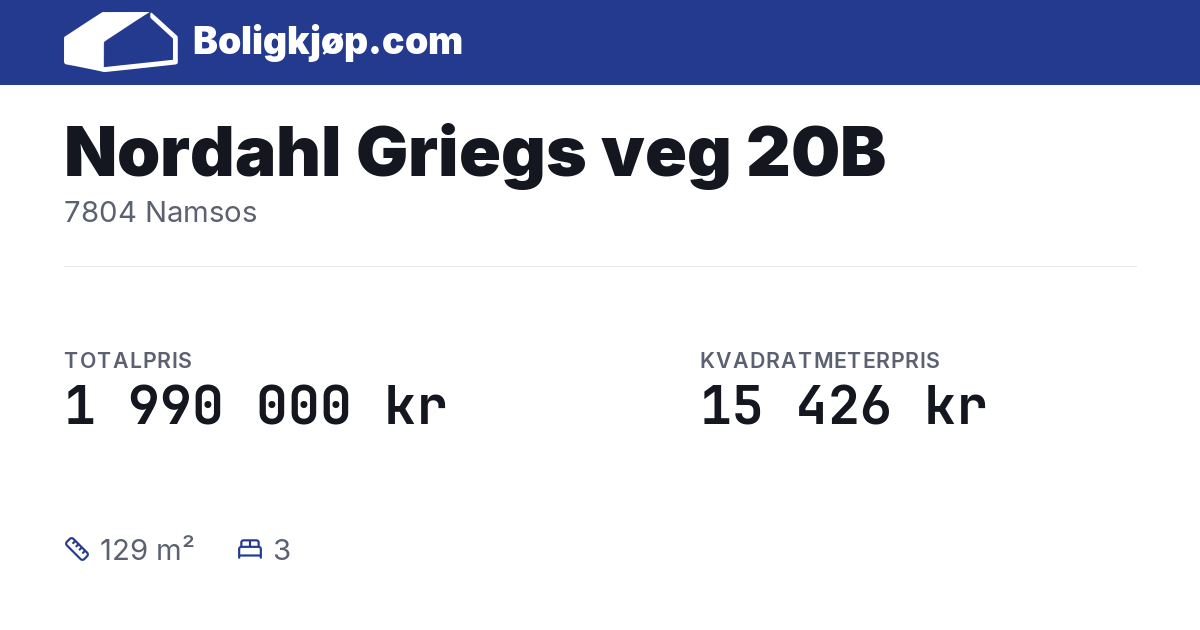 Nordahl Griegs veg 20B, 7804 Namsos - totalpris og kvadratmeterpris fra Boligkjøp.com