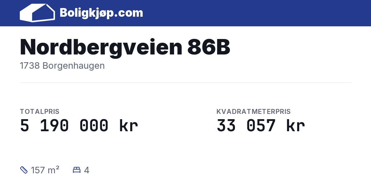Nordbergveien 86B, 1738 Borgenhaugen - totalpris og kvadratmeterpris fra Boligkjøp.com