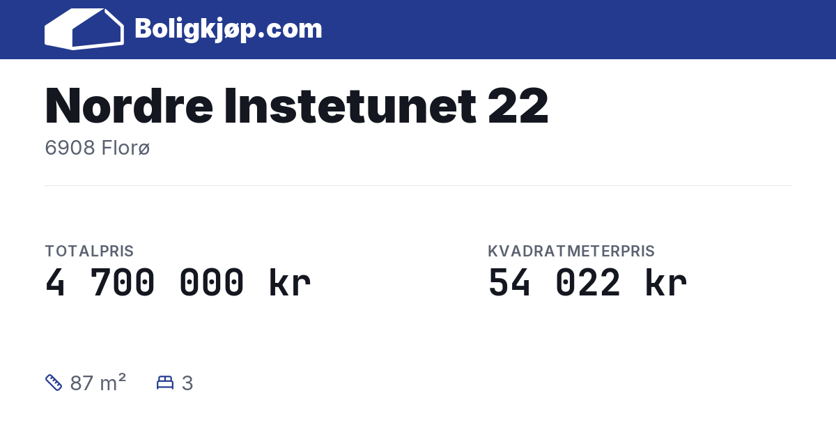 Nordre Instetunet 22, 6908 Florø - totalpris og kvadratmeterpris fra Boligkjøp.com