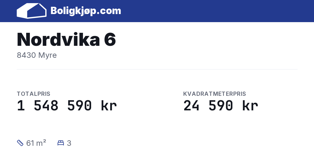 Nordvika 6, 8430 Myre - totalpris og kvadratmeterpris fra Boligkjøp.com