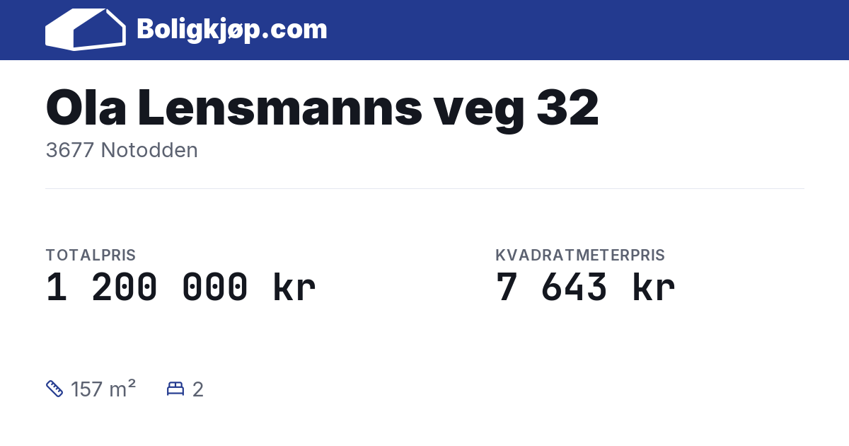 Ola Lensmanns veg 32, 3677 Notodden - totalpris og kvadratmeterpris fra Boligkjøp.com