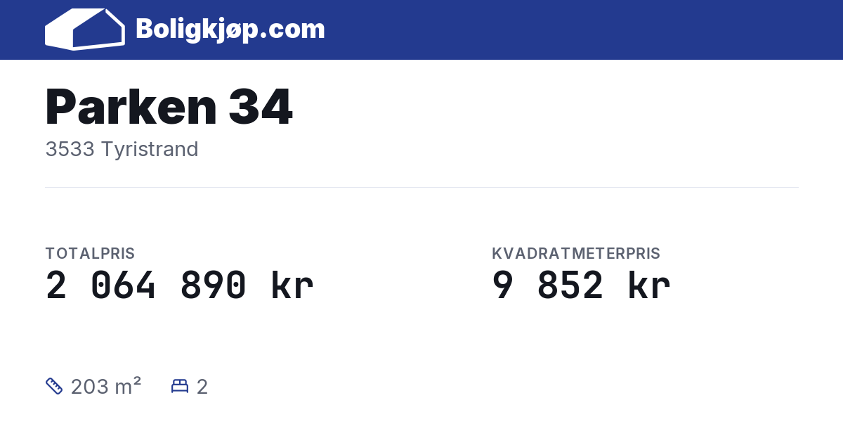 Parken 34, 3533 Tyristrand - totalpris og kvadratmeterpris fra Boligkjøp.com