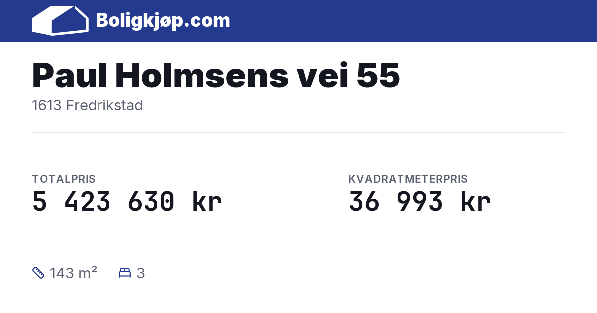 Paul Holmsens vei 55, 1613 Fredrikstad - totalpris og kvadratmeterpris fra Boligkjøp.com
