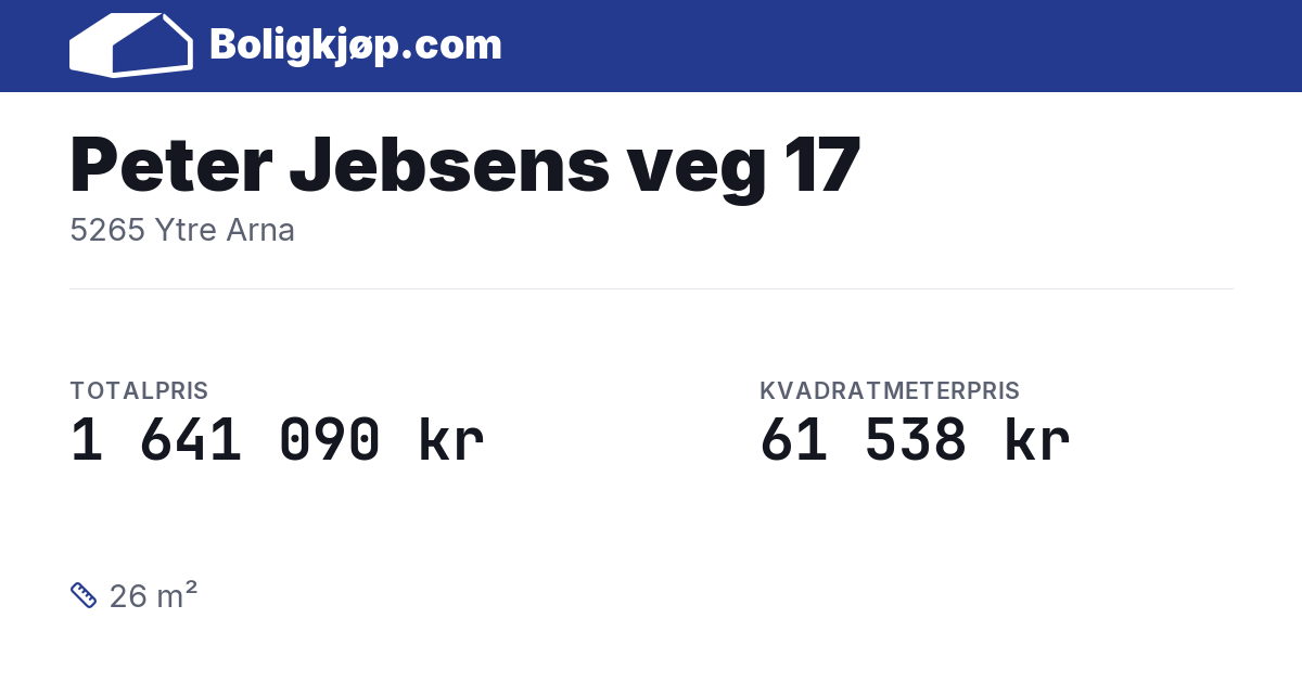 Peter Jebsens veg 17, 5265 Ytre Arna - totalpris og kvadratmeterpris fra Boligkjøp.com