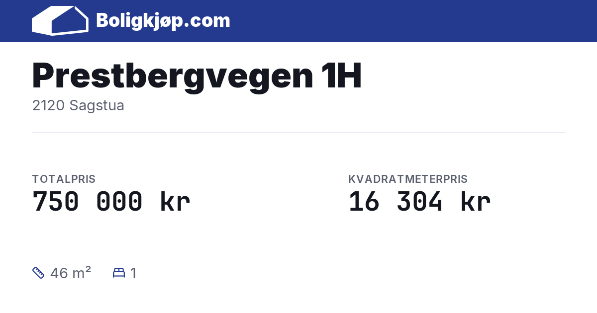 Prestbergvegen 1H, 2120 Sagstua - totalpris og kvadratmeterpris fra Boligkjøp.com