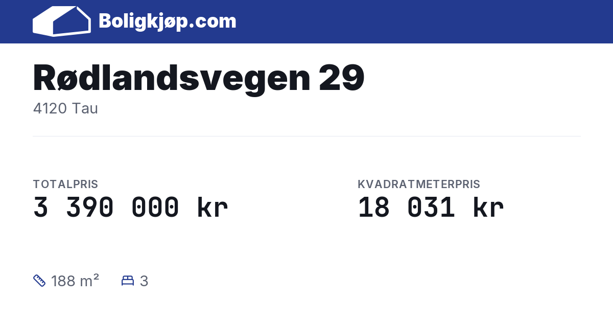 Rødlandsvegen 29, 4120 Tau - totalpris og kvadratmeterpris fra Boligkjøp.com